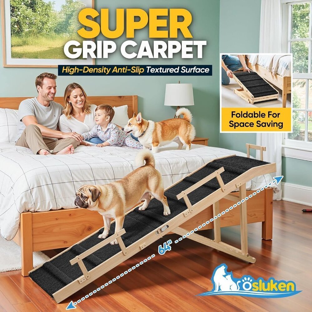 Dog Ramp for Bed with Rails, 64" Long Foldable Pet Ramp - Picture 5 of 7